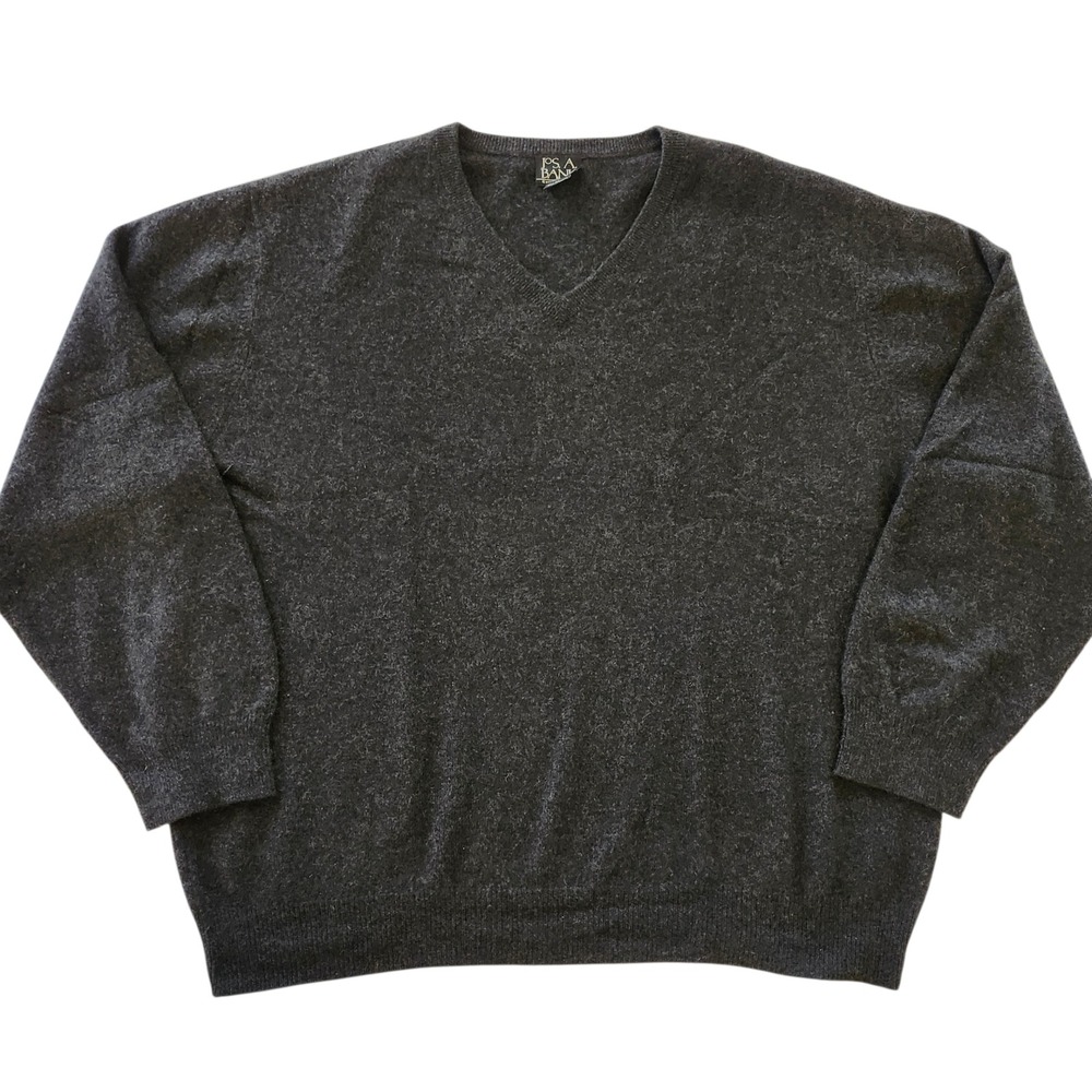 Jos A Bank 100% Cashmere knit V Neck Sweater Dark Charcoal Gray Men's size XL